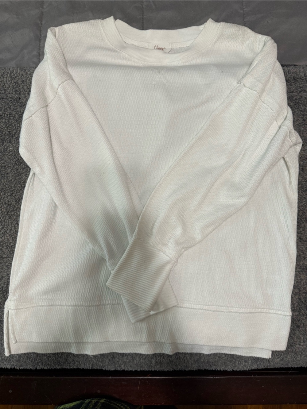 Ivory Waffle-Knit Scoop Crew Sweater